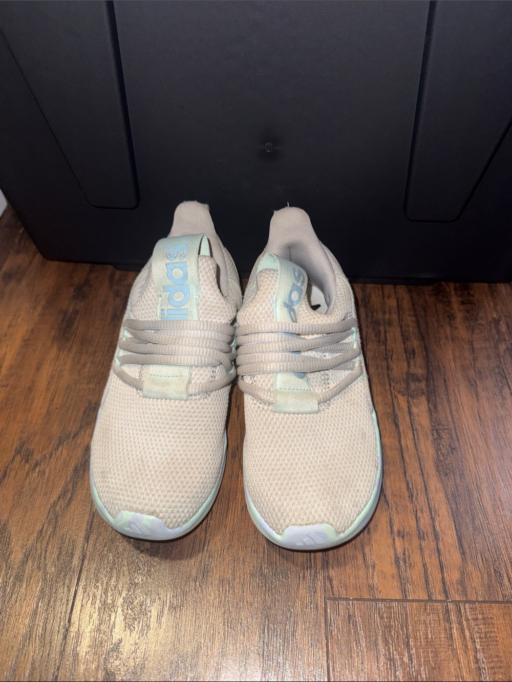 adidas kids Beige Knit Sneakers with Mint Trim